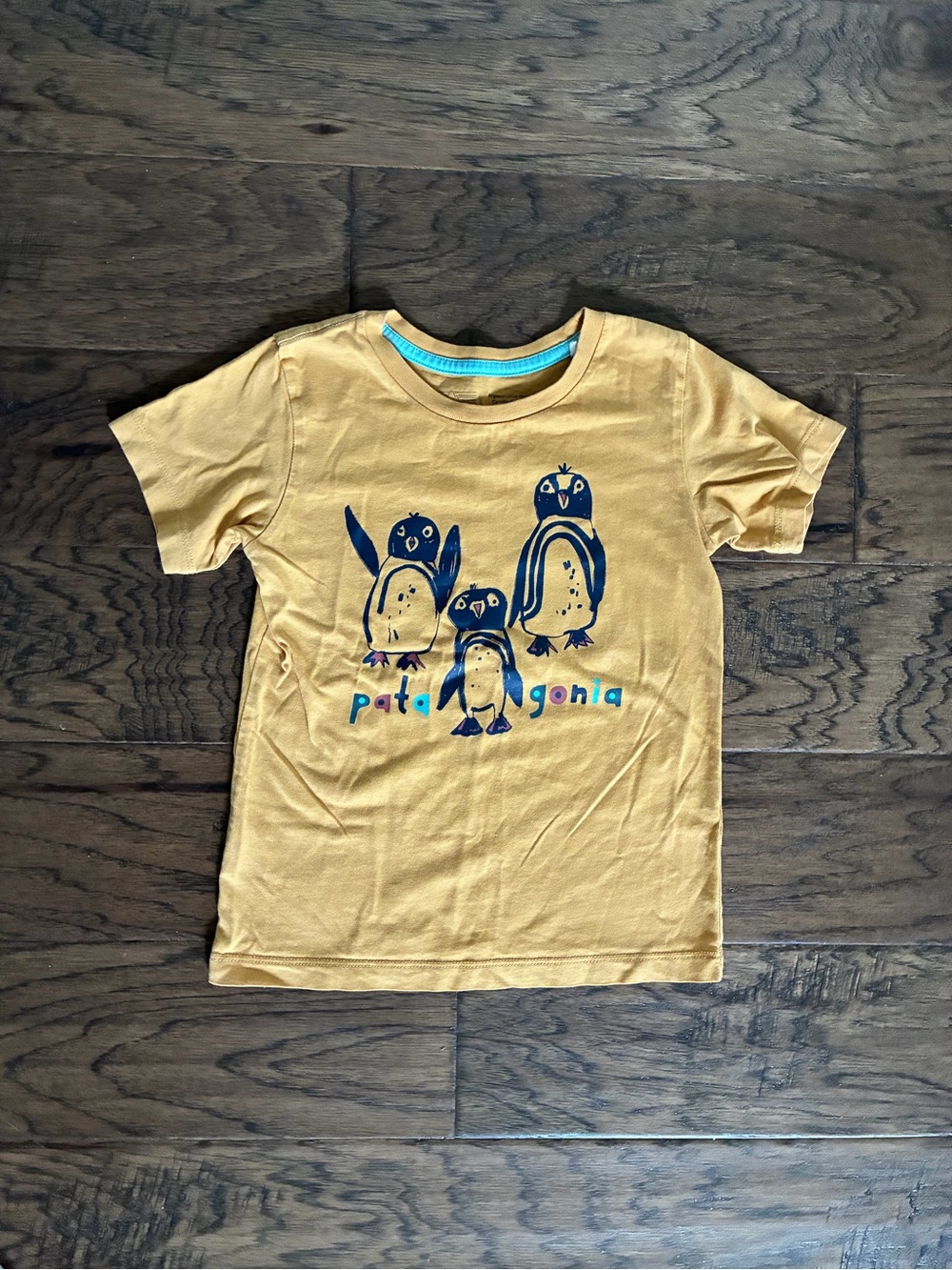 Patagonia Yellow Tee with Penguin Trio Graphic